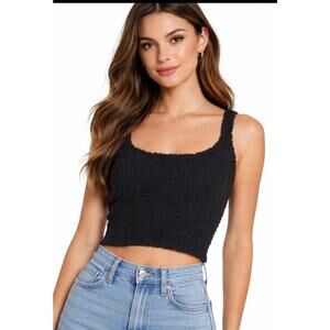 SKIMS Black Fuzzy Tank Top Vest Sleeveless Cozy Knit Size Large/X-Large